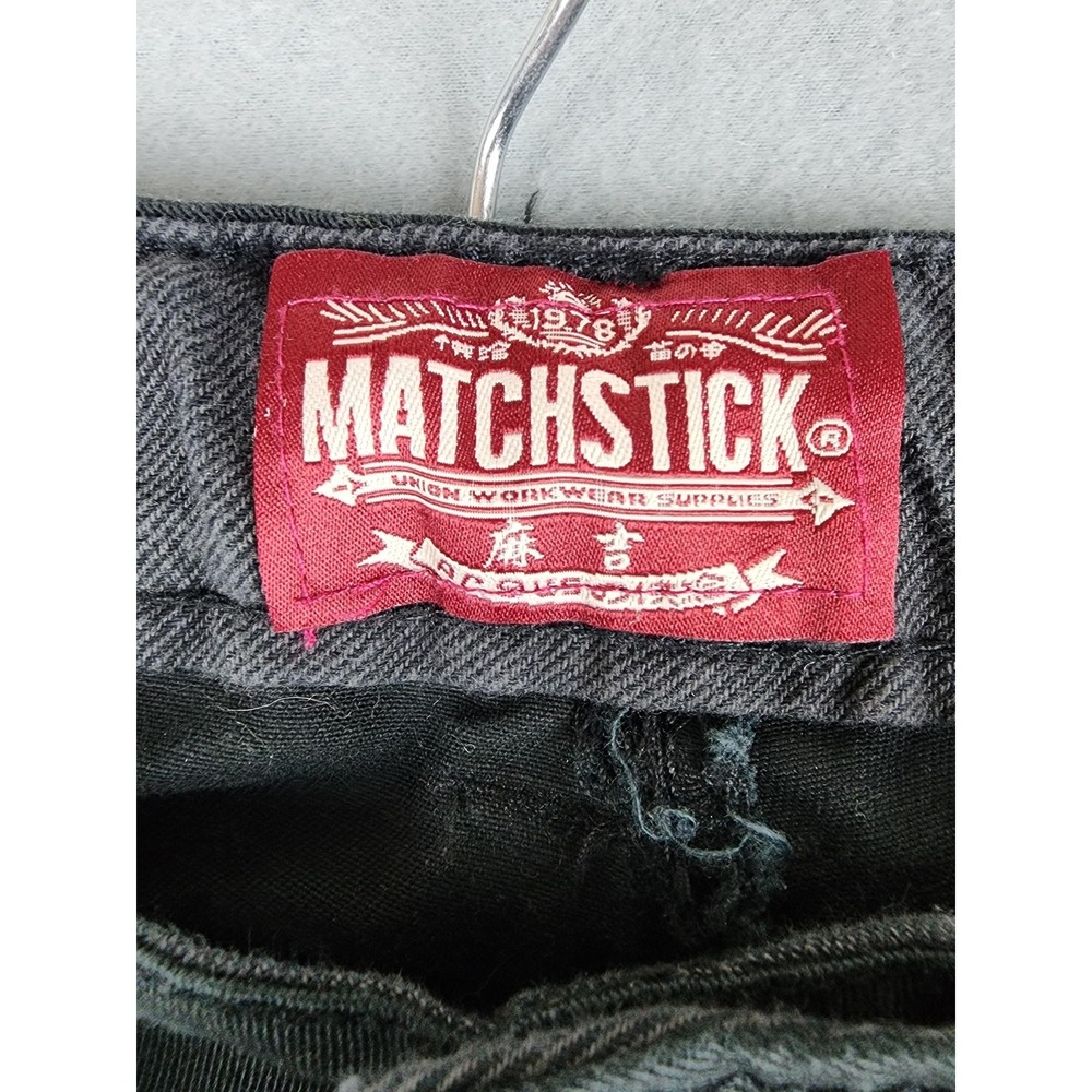Matchstick Pants Mens 35x32 Black Cargo Canvas Workwear Utility Drawstring READ - Picture 2 of 11